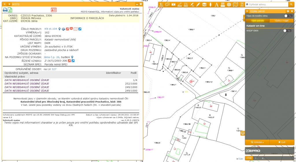 vypis parcel